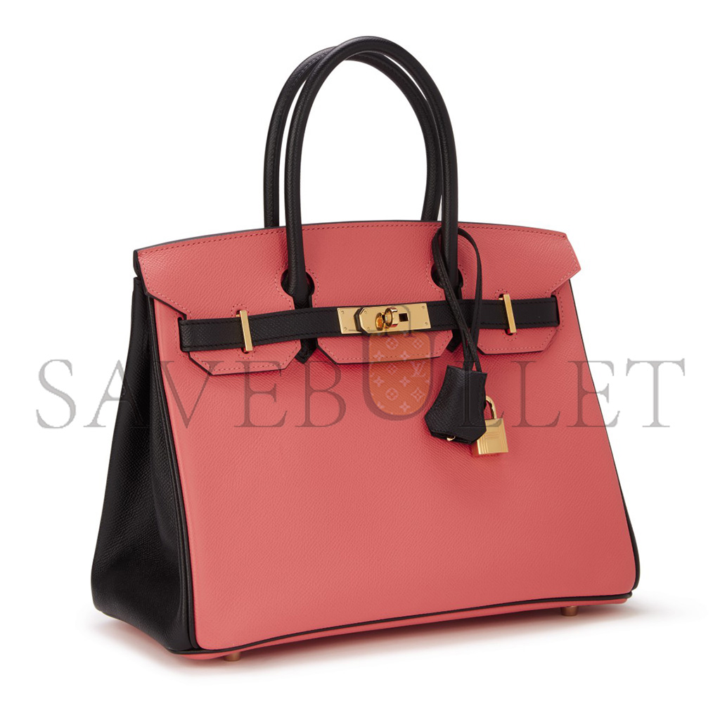 HERMÈS BIRKIN 25 CHEVRE LEATHER MILKSHAKE PINK AND BLACK GOLD BUCKLE BAG H028361CC69 (25*20*13cm)